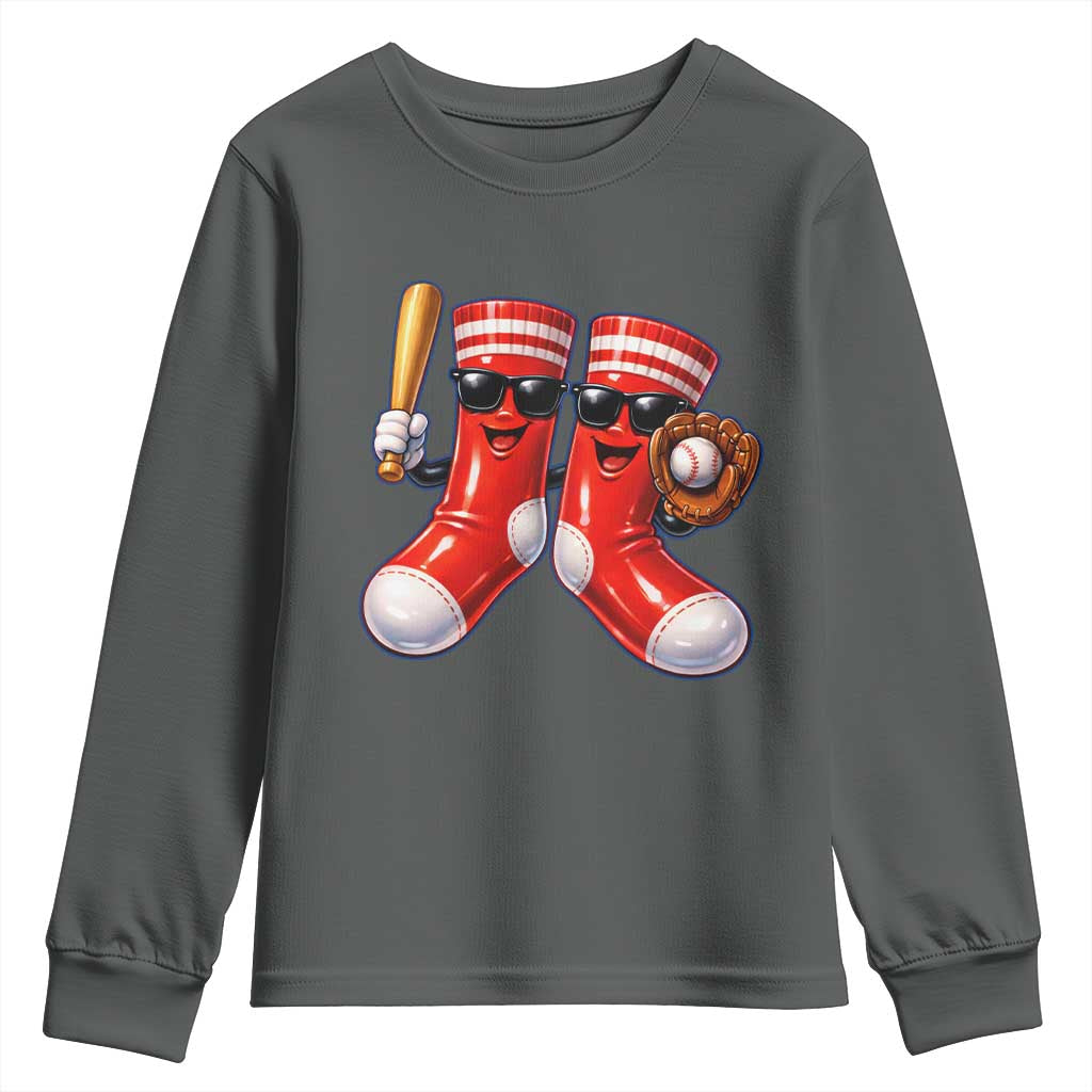 Funny Red Socks Playing Baseball Graphic Sport Game Day Youth Sweatshirt