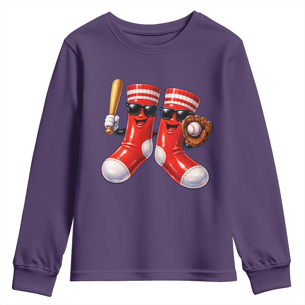 Funny Red Socks Playing Baseball Graphic Sport Game Day Youth Sweatshirt