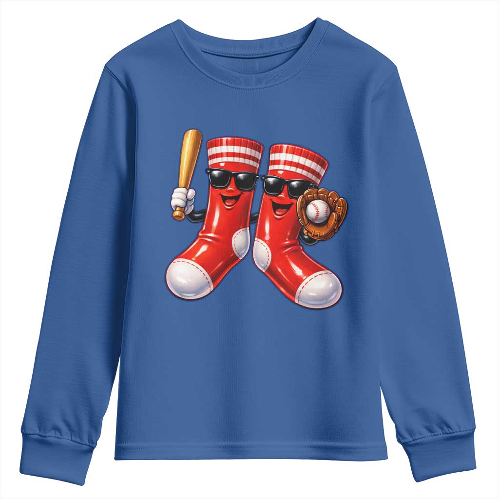 Funny Red Socks Playing Baseball Graphic Sport Game Day Youth Sweatshirt
