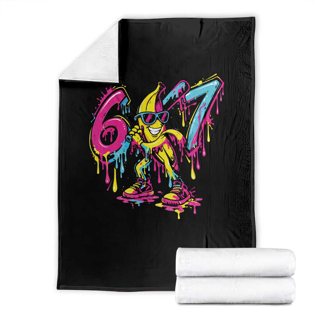 Funny 67 Banana Baseball Drip Ice Cream Six Seven Meme Throw Blanket