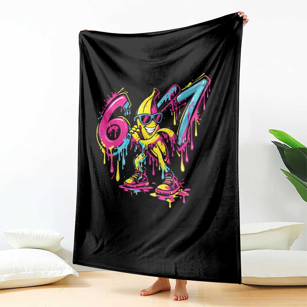 Funny 67 Banana Baseball Drip Ice Cream Six Seven Meme Throw Blanket