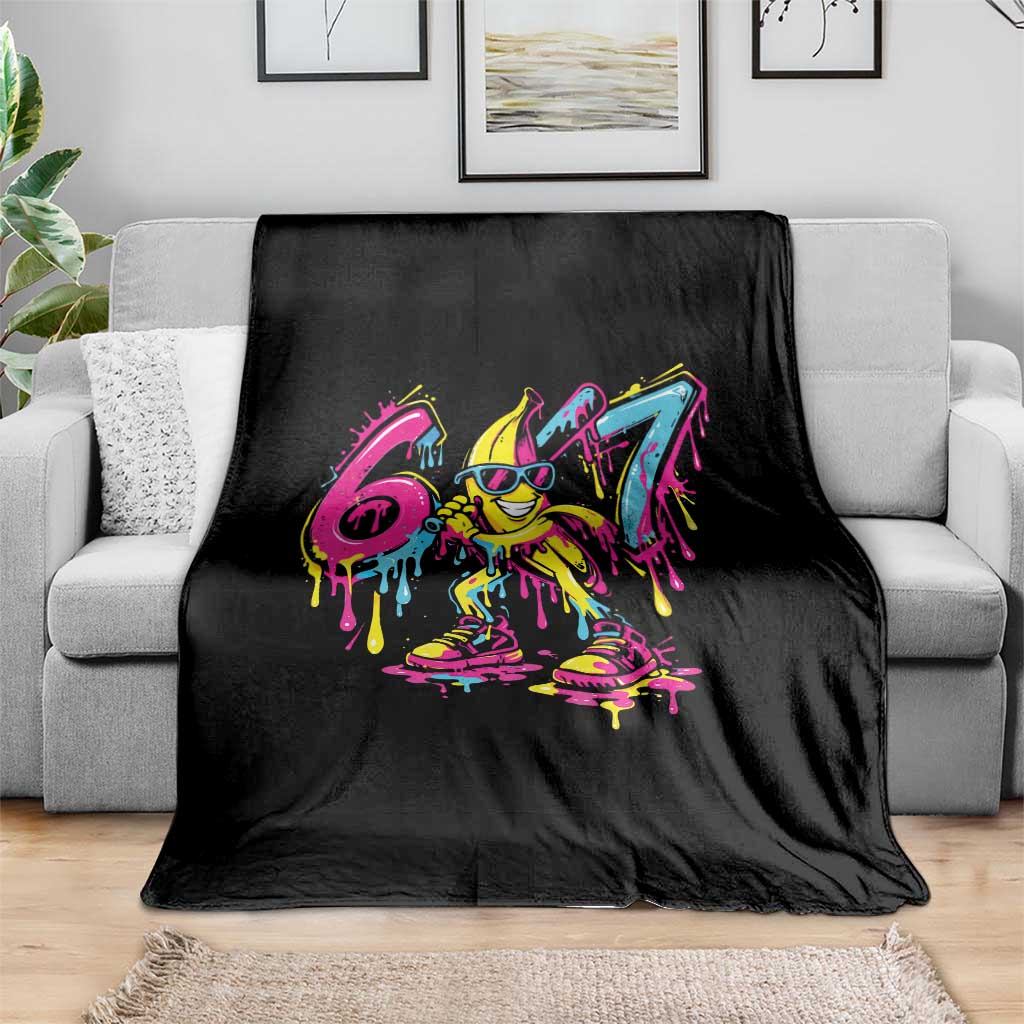 Funny 67 Banana Baseball Drip Ice Cream Six Seven Meme Throw Blanket