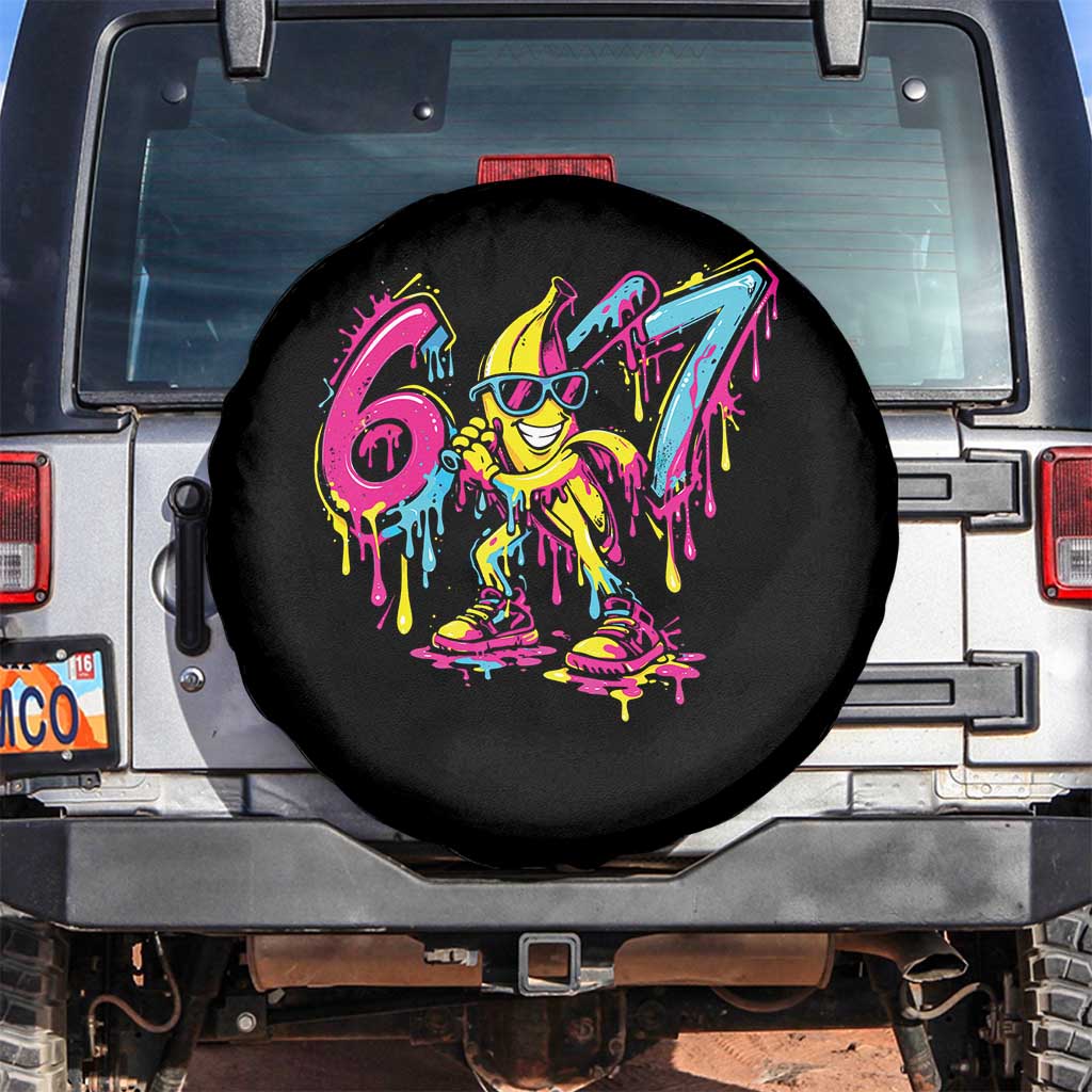 Funny 67 Banana Baseball Drip Ice Cream Six Seven Meme Spare Tire Cover