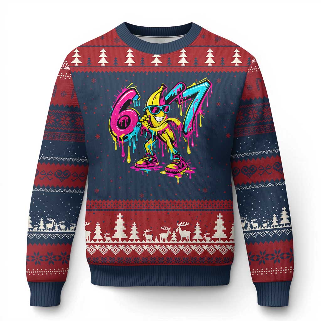 Funny 67 Banana Baseball Drip Ice Cream Six Seven Meme Ugly Christmas Sweater