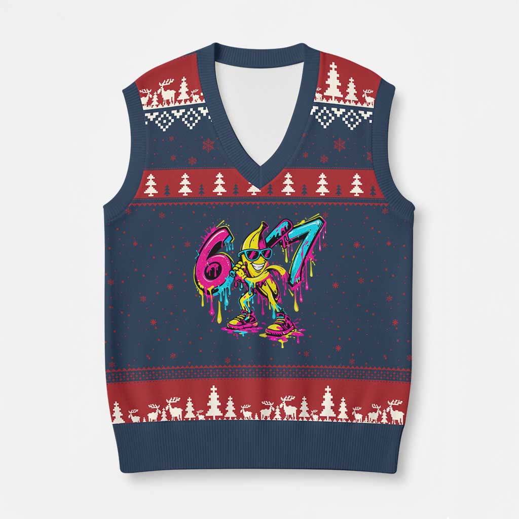 Funny 67 Banana Baseball Drip Ice Cream Six Seven Meme V-Neck Knit Sweater Vest