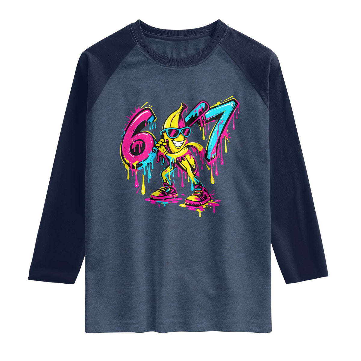 Funny 67 Banana Baseball Drip Ice Cream Six Seven Meme Raglan Shirt