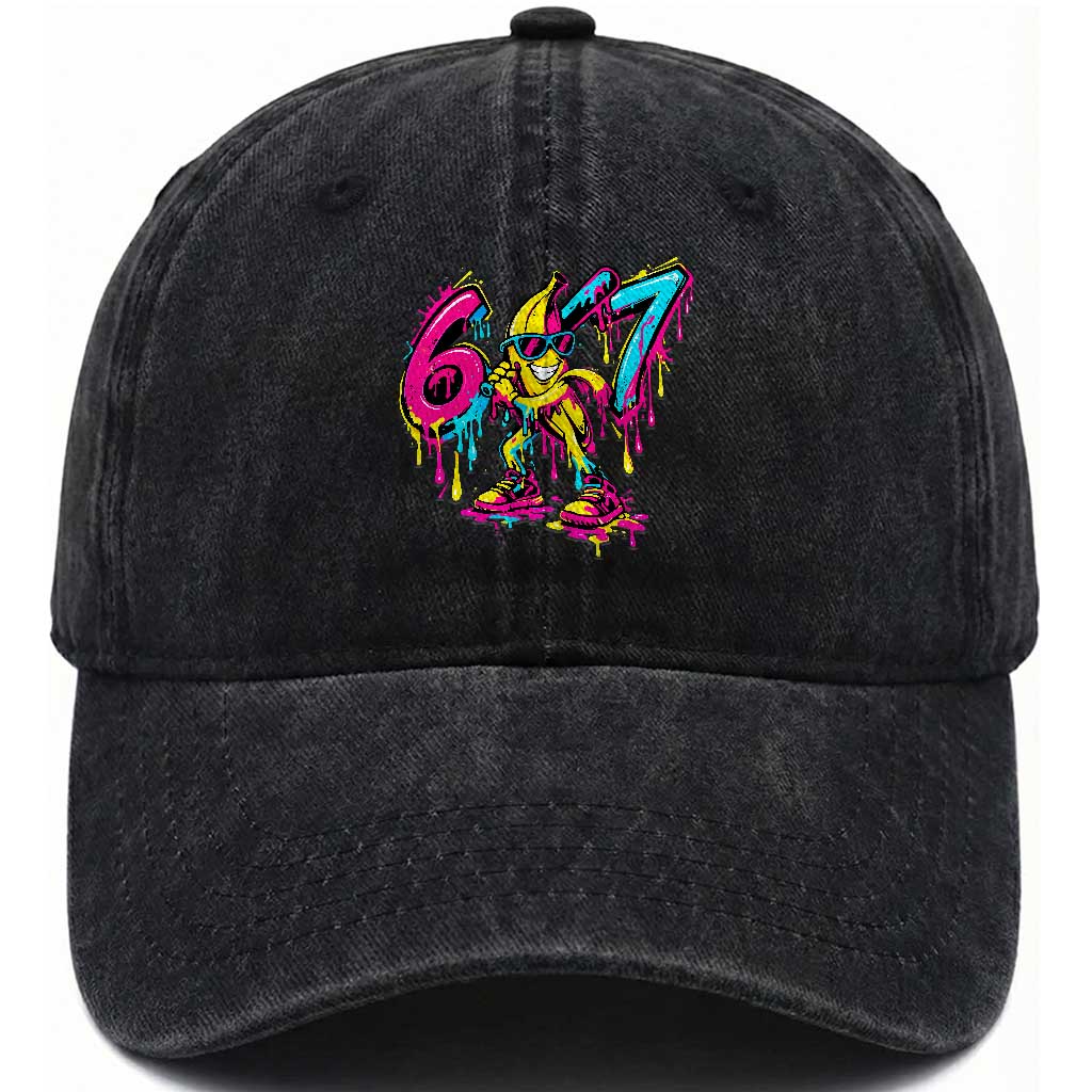 Funny 67 Banana Baseball Drip Ice Cream Six Seven Meme Washed Cotton Baseball Cap