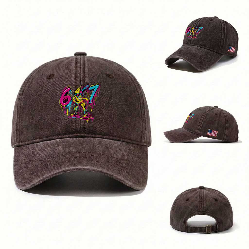 Funny 67 Banana Baseball Drip Ice Cream Six Seven Meme Washed Cotton Baseball Cap