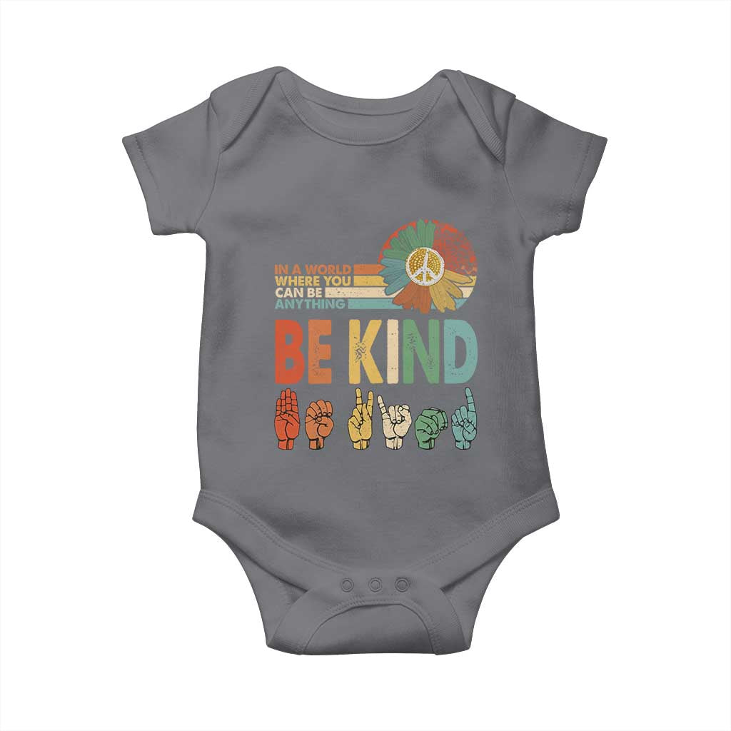 In A World Where You Can Be Anything Be Kind Baby Onesie Sign Language Retro Peace Sign