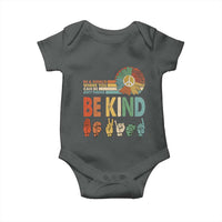 In A World Where You Can Be Anything Be Kind Baby Onesie Sign Language Retro Peace Sign
