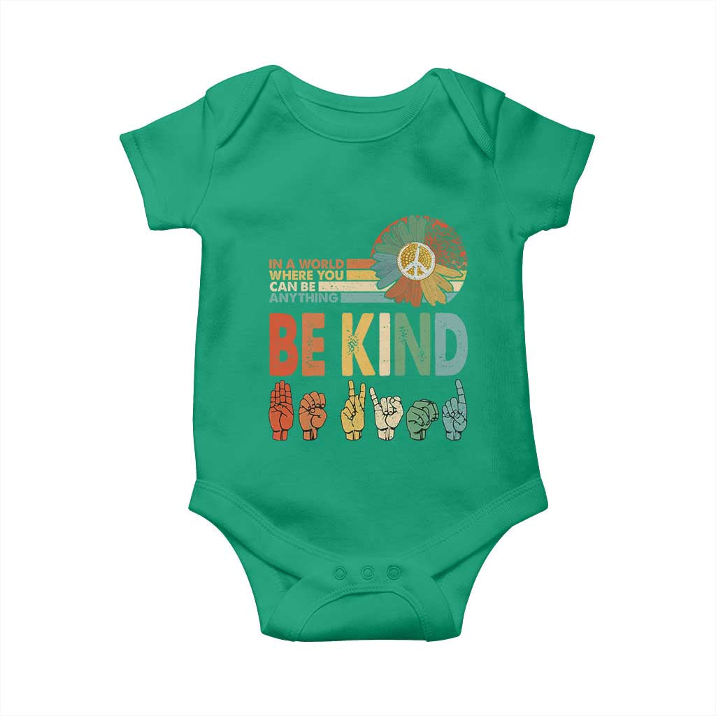 In A World Where You Can Be Anything Be Kind Baby Onesie Sign Language Retro Peace Sign