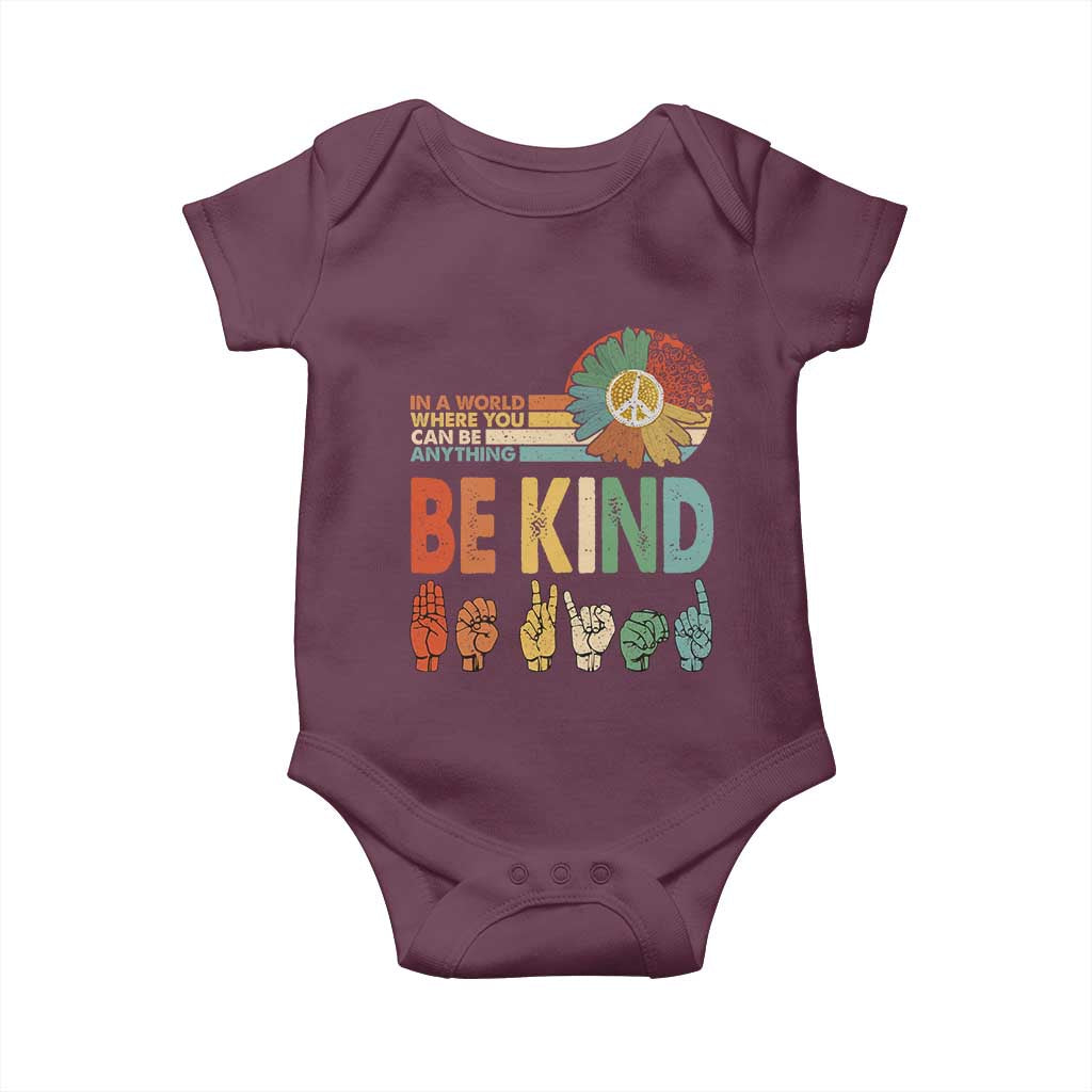 In A World Where You Can Be Anything Be Kind Baby Onesie Sign Language Retro Peace Sign