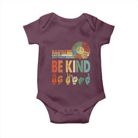 In A World Where You Can Be Anything Be Kind Baby Onesie Sign Language Retro Peace Sign