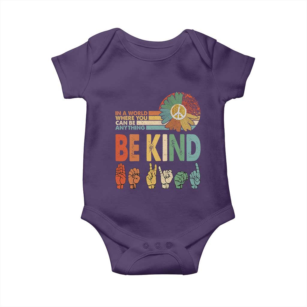 In A World Where You Can Be Anything Be Kind Baby Onesie Sign Language Retro Peace Sign