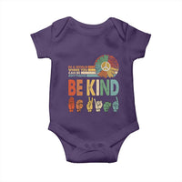 In A World Where You Can Be Anything Be Kind Baby Onesie Sign Language Retro Peace Sign