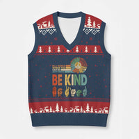 In A World Where You Can Be Anything Be Kind V-Neck Knit Sweater Vest Sign Language Retro Peace Sign