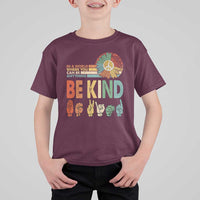 In A World Where You Can Be Anything Be Kind T Shirt For Kid Sign Language Retro Peace Sign