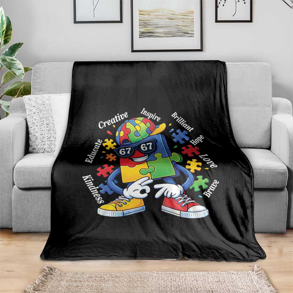 Funny 67 Autism Awareness Throw Blanket Six Seven Puzzle Meme Creative Brilliant Hope Love Kindness