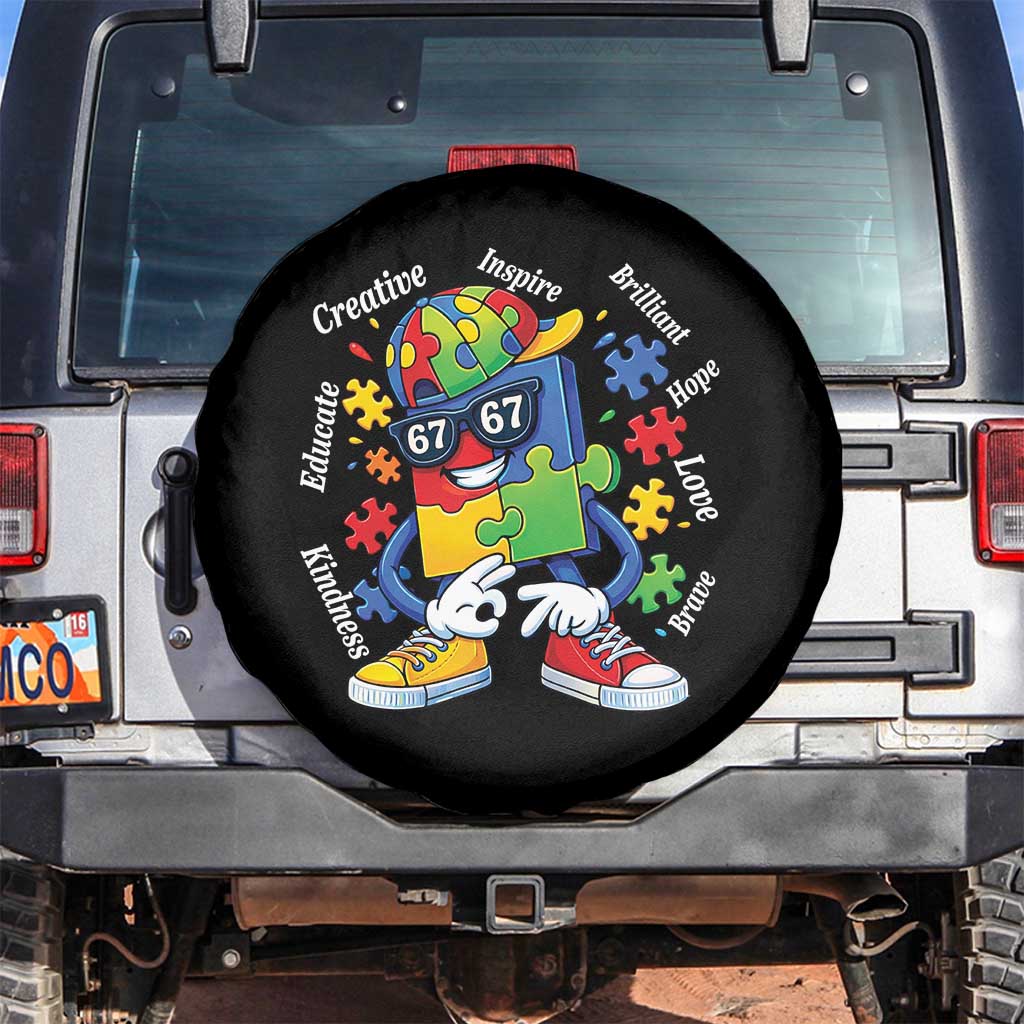 Funny 67 Autism Awareness Spare Tire Cover Six Seven Puzzle Meme Creative Brilliant Hope Love Kindness