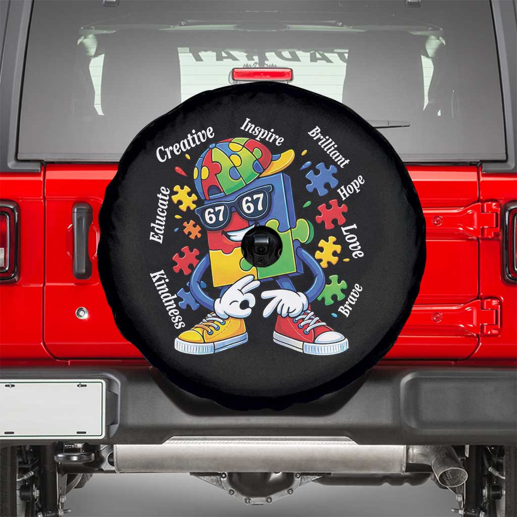Funny 67 Autism Awareness Spare Tire Cover Six Seven Puzzle Meme Creative Brilliant Hope Love Kindness