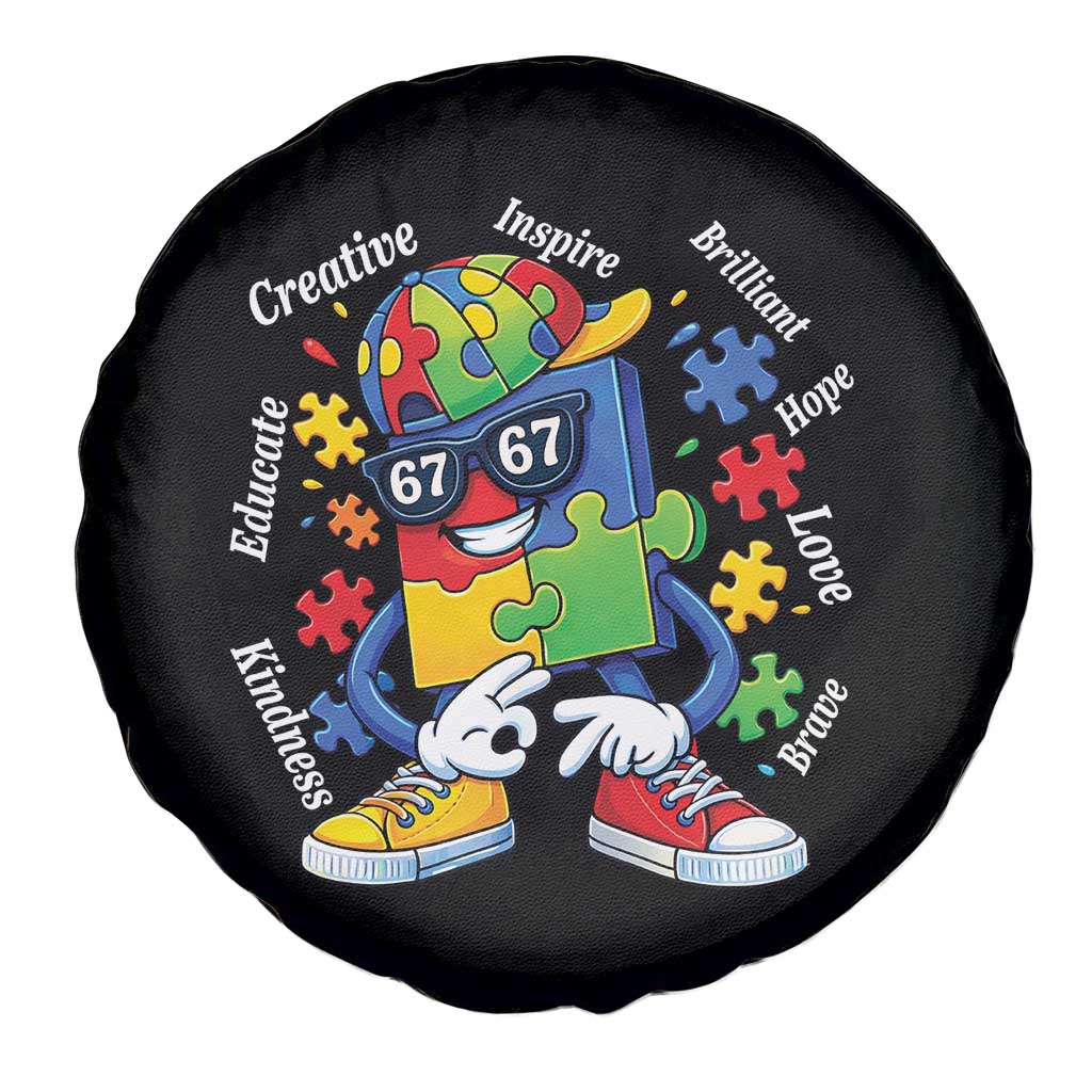 Funny 67 Autism Awareness Spare Tire Cover Six Seven Puzzle Meme Creative Brilliant Hope Love Kindness