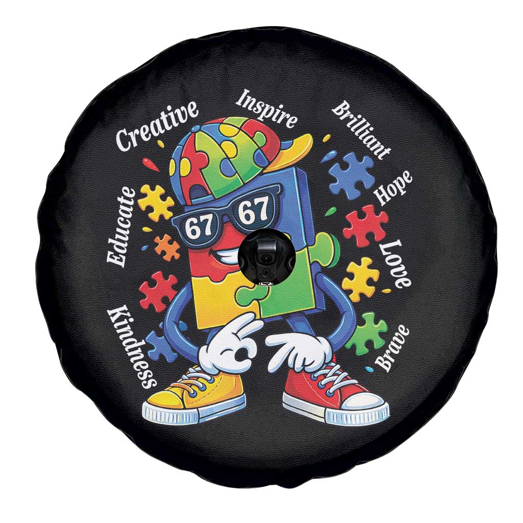Funny 67 Autism Awareness Spare Tire Cover Six Seven Puzzle Meme Creative Brilliant Hope Love Kindness
