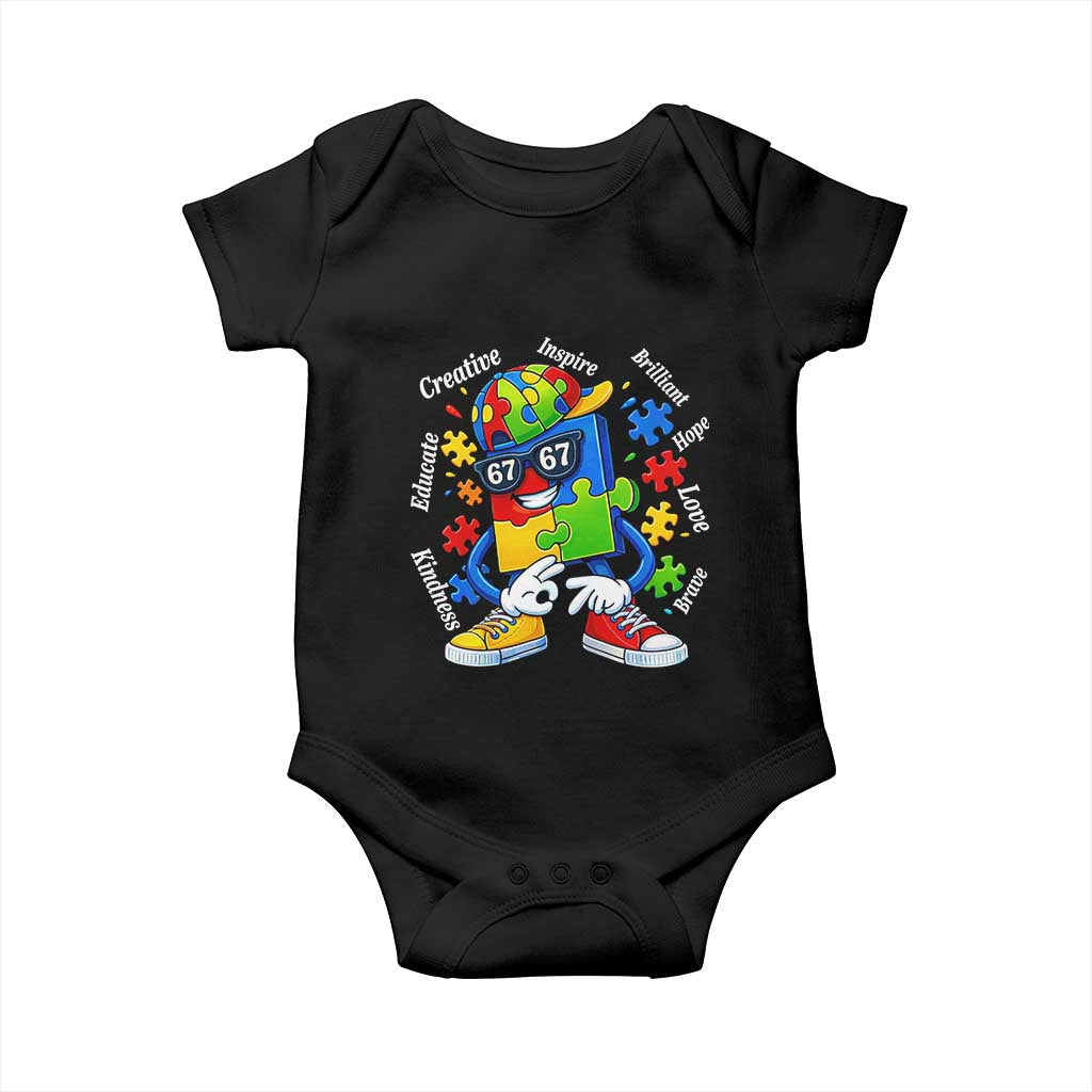 Funny 67 Autism Awareness Baby Onesie Six Seven Puzzle Meme Creative Brilliant Hope Love Kindness