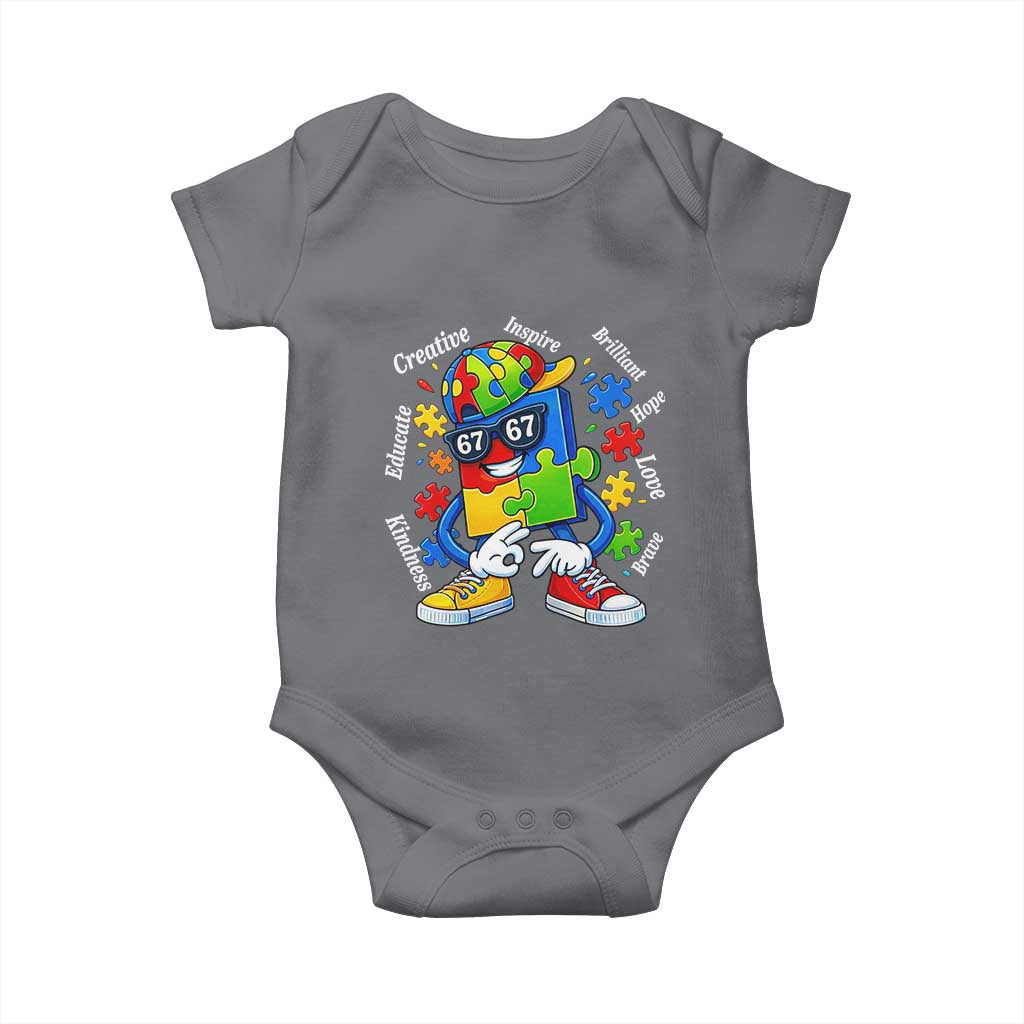 Funny 67 Autism Awareness Baby Onesie Six Seven Puzzle Meme Creative Brilliant Hope Love Kindness