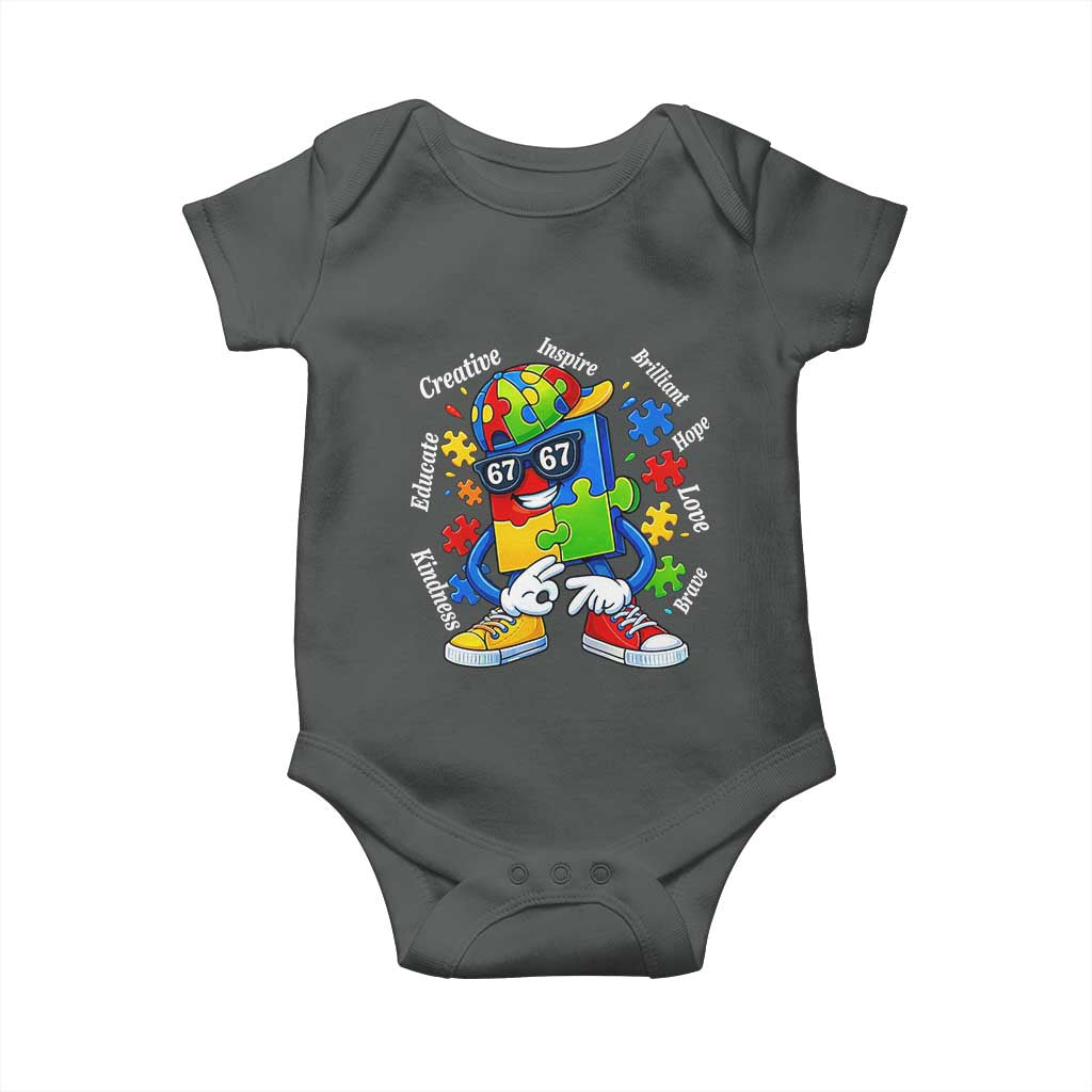 Funny 67 Autism Awareness Baby Onesie Six Seven Puzzle Meme Creative Brilliant Hope Love Kindness