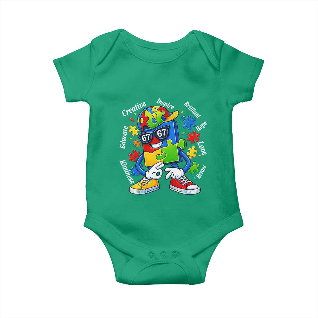 Funny 67 Autism Awareness Baby Onesie Six Seven Puzzle Meme Creative Brilliant Hope Love Kindness