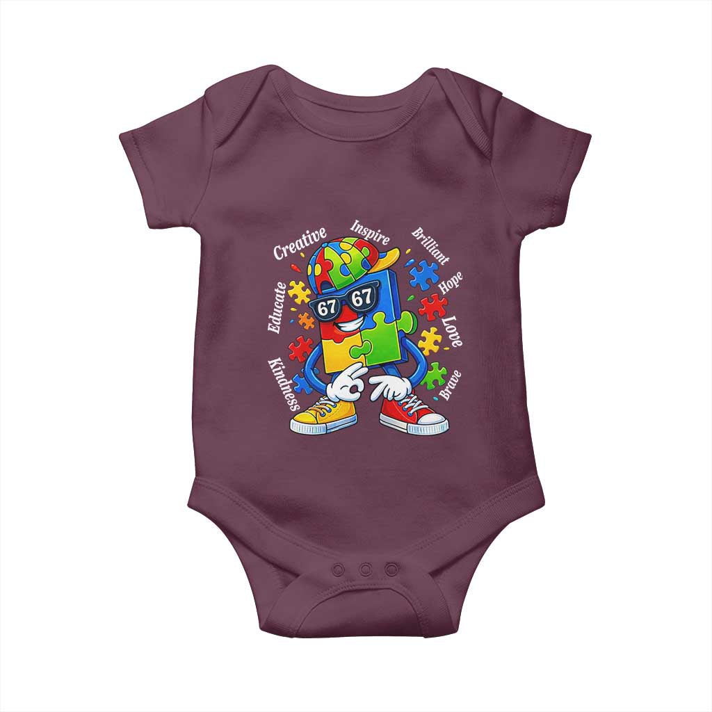 Funny 67 Autism Awareness Baby Onesie Six Seven Puzzle Meme Creative Brilliant Hope Love Kindness