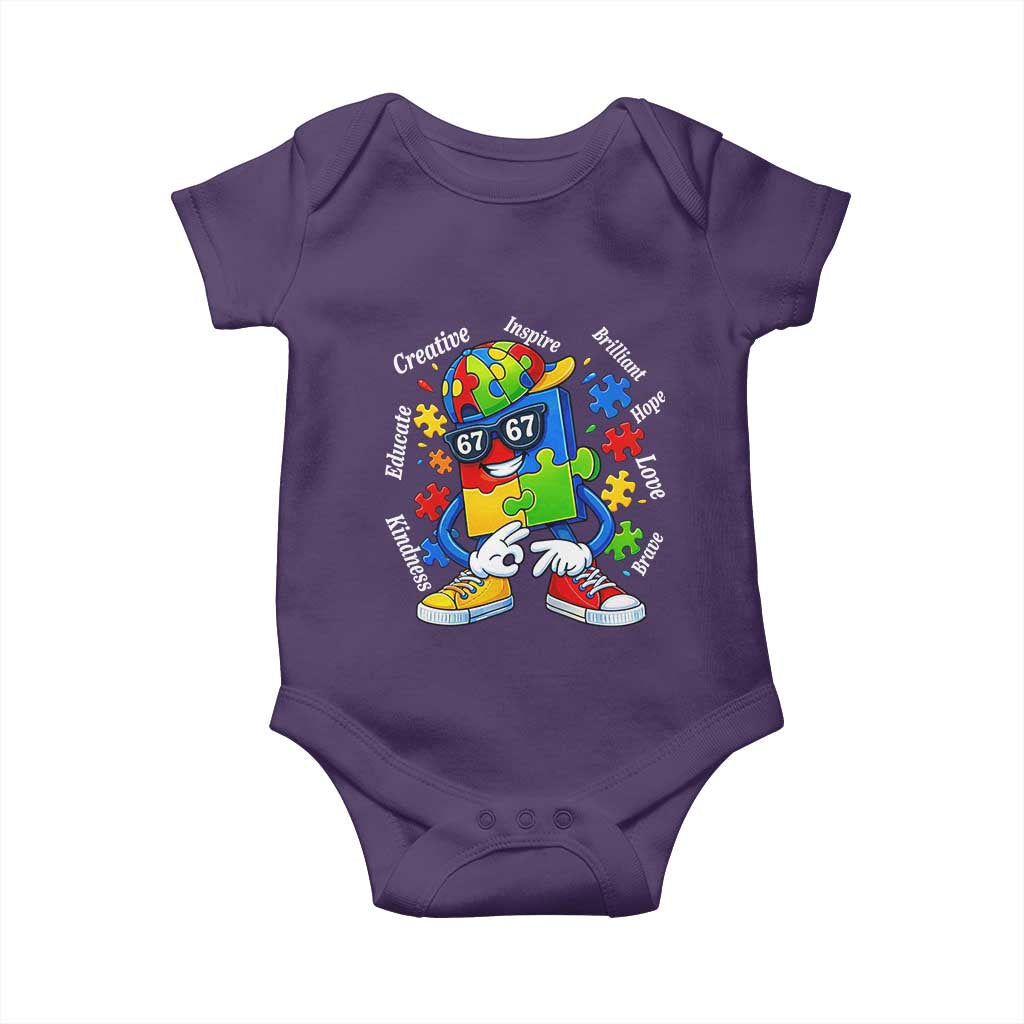 Funny 67 Autism Awareness Baby Onesie Six Seven Puzzle Meme Creative Brilliant Hope Love Kindness