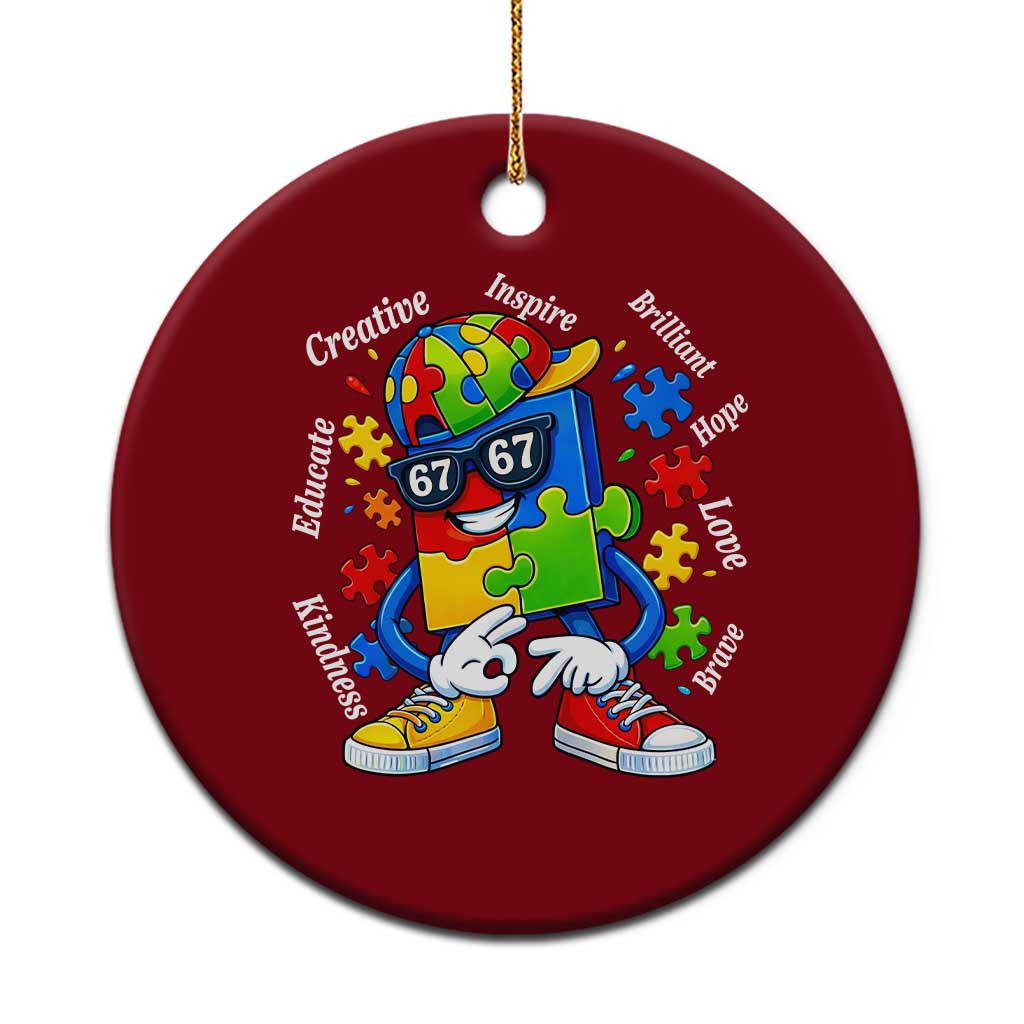 Funny 67 Autism Awareness Ceramic Ornament Six Seven Puzzle Meme Creative Brilliant Hope Love Kindness