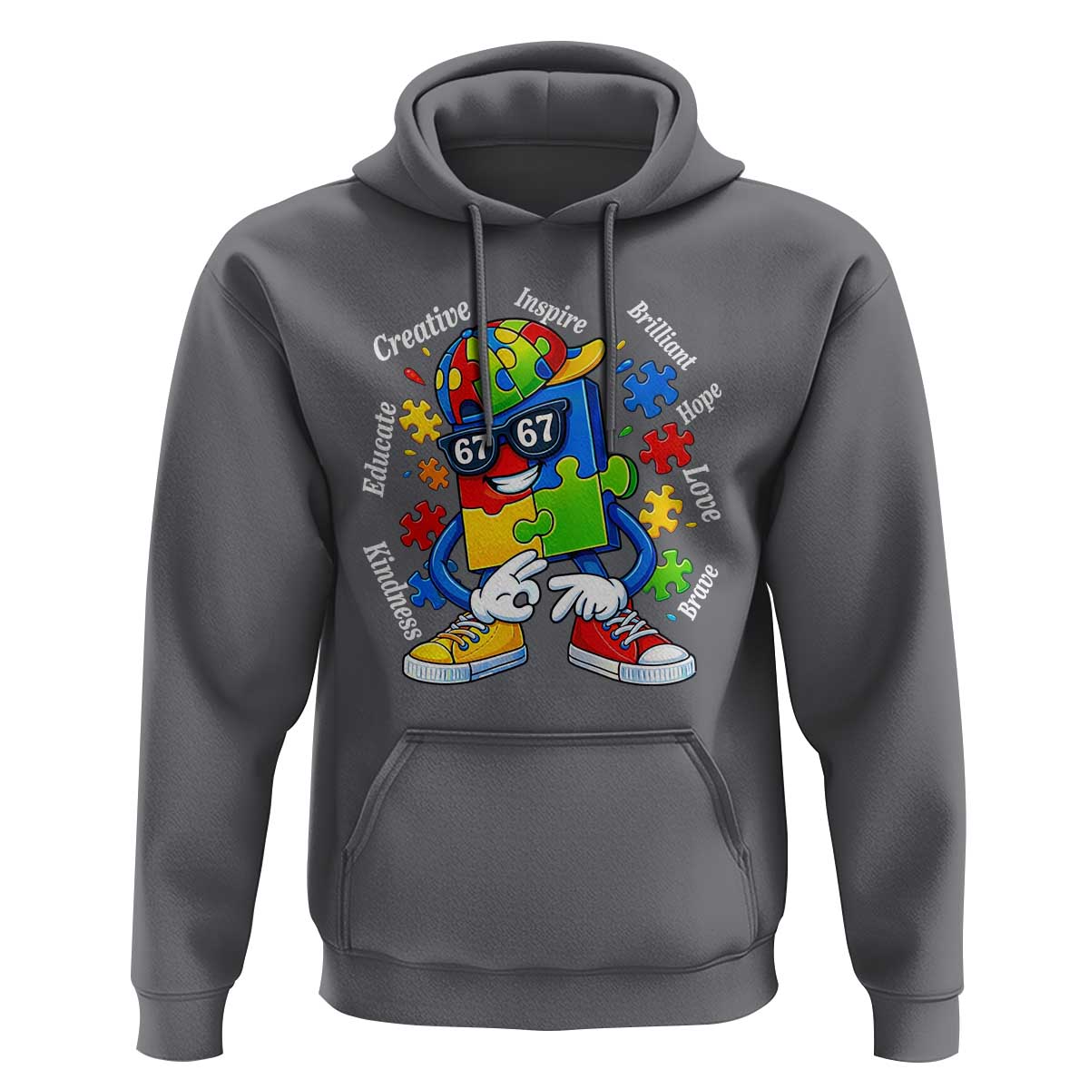 Funny 67 Autism Awareness Hoodie Six Seven Puzzle Meme Creative Brilliant Hope Love Kindness