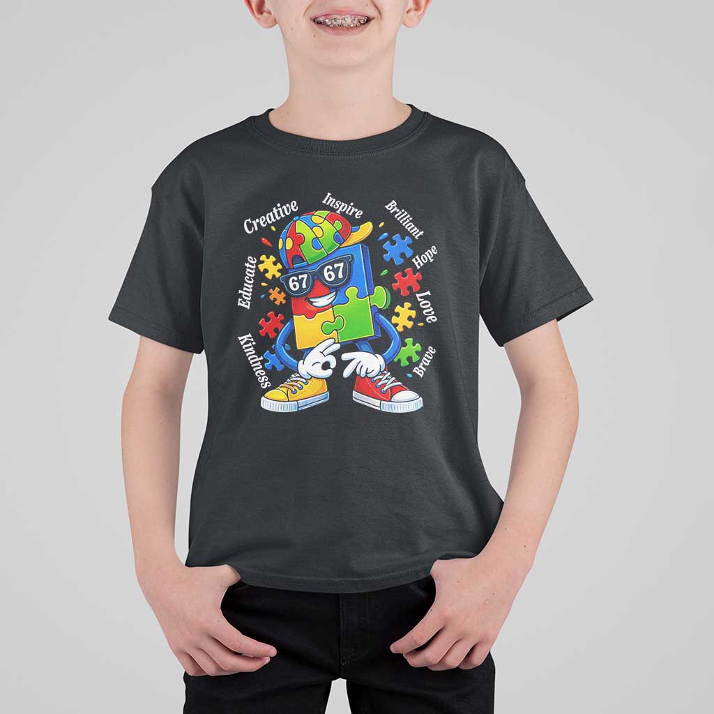 Funny 67 Autism Awareness T Shirt For Kid Six Seven Puzzle Meme Creative Brilliant Hope Love Kindness