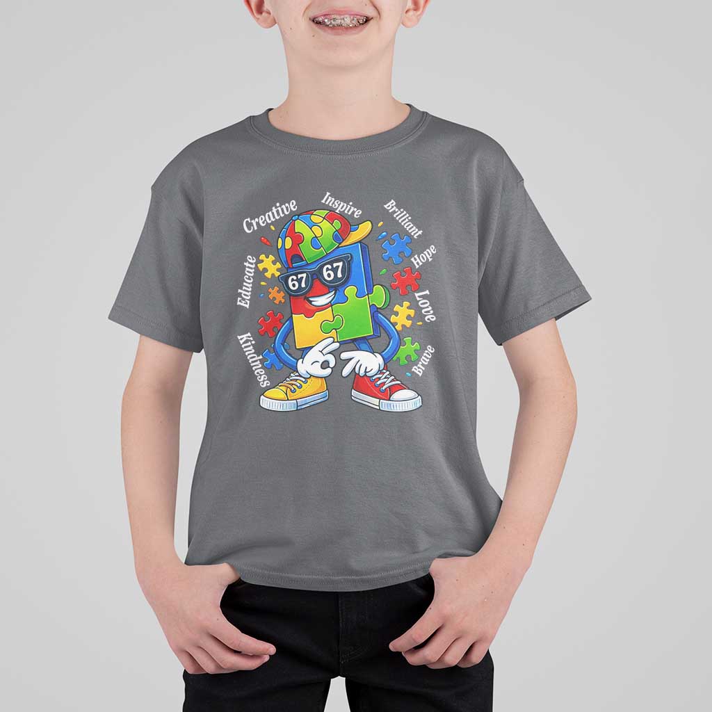 Funny 67 Autism Awareness T Shirt For Kid Six Seven Puzzle Meme Creative Brilliant Hope Love Kindness