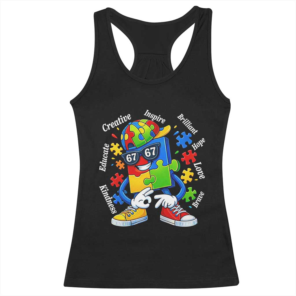 Funny 67 Autism Awareness Racerback Tank Top Six Seven Puzzle Meme Creative Brilliant Hope Love Kindness