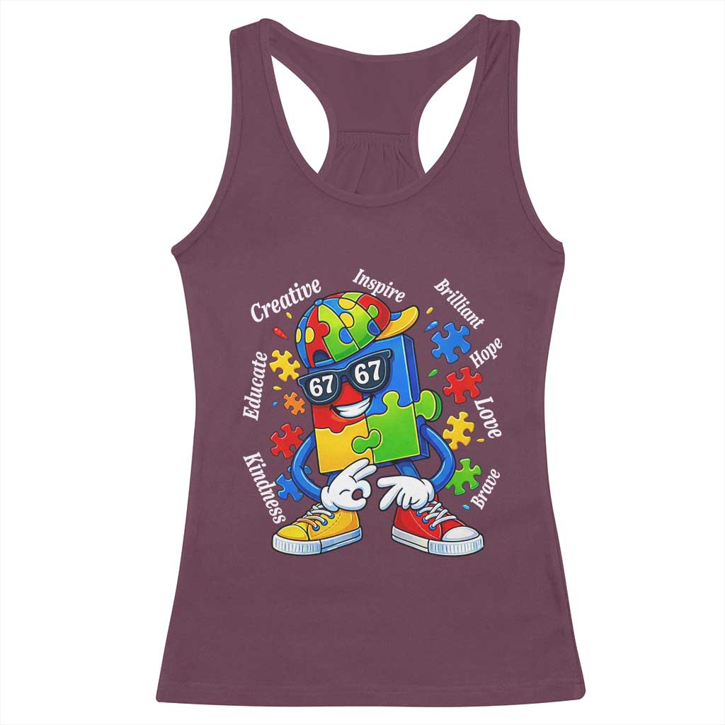 Funny 67 Autism Awareness Racerback Tank Top Six Seven Puzzle Meme Creative Brilliant Hope Love Kindness