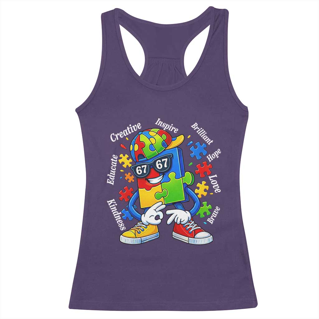 Funny 67 Autism Awareness Racerback Tank Top Six Seven Puzzle Meme Creative Brilliant Hope Love Kindness