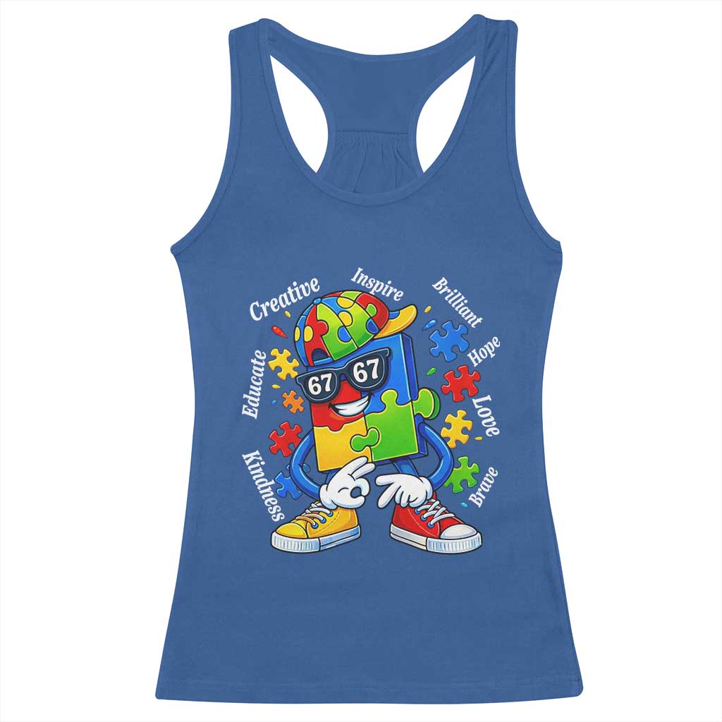 Funny 67 Autism Awareness Racerback Tank Top Six Seven Puzzle Meme Creative Brilliant Hope Love Kindness