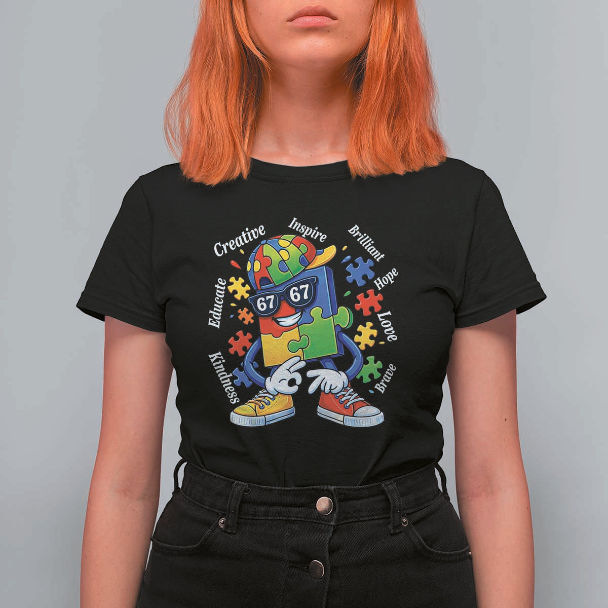 Funny 67 Autism Awareness T Shirt For Women Six Seven Puzzle Meme Creative Brilliant Hope Love Kindness