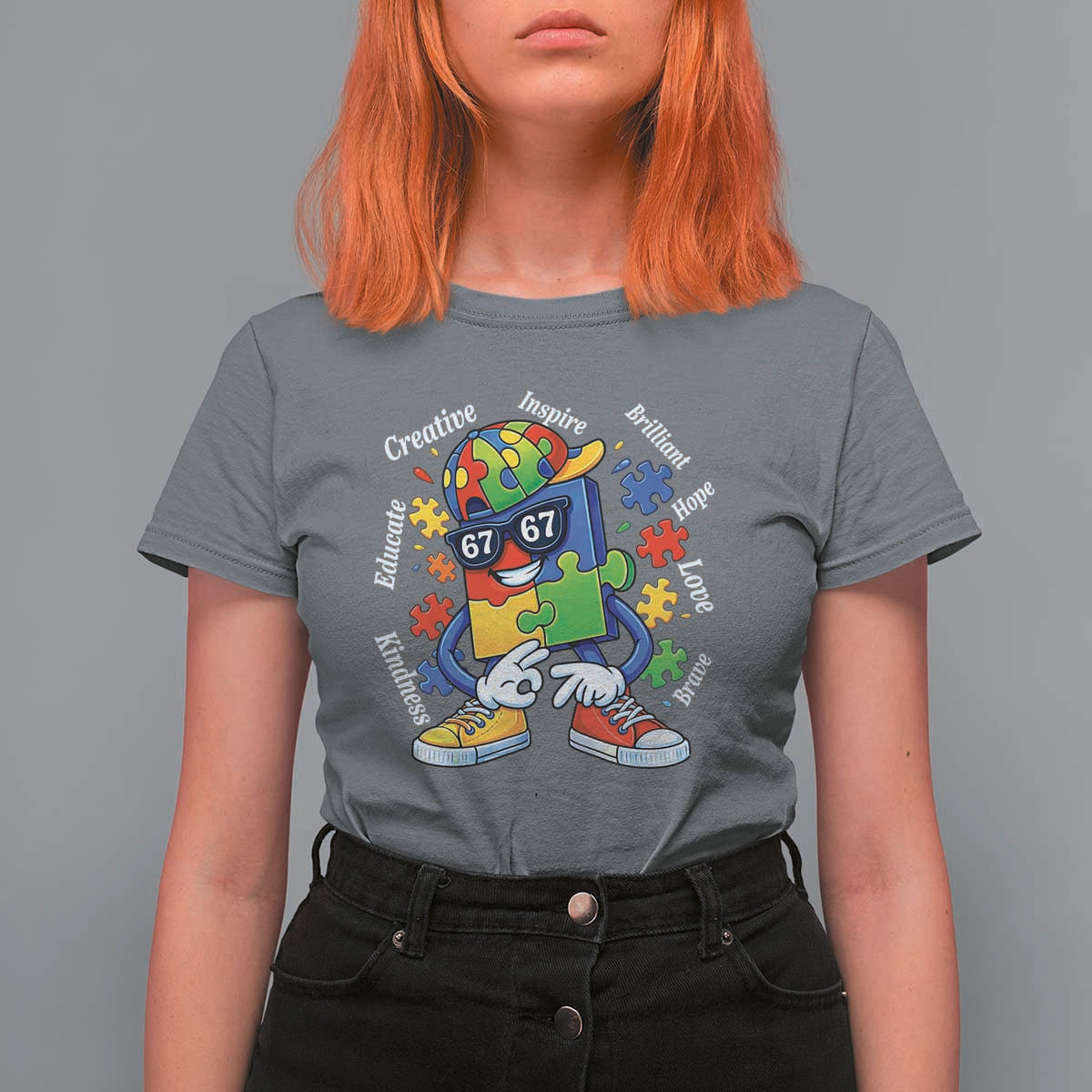 Funny 67 Autism Awareness T Shirt For Women Six Seven Puzzle Meme Creative Brilliant Hope Love Kindness
