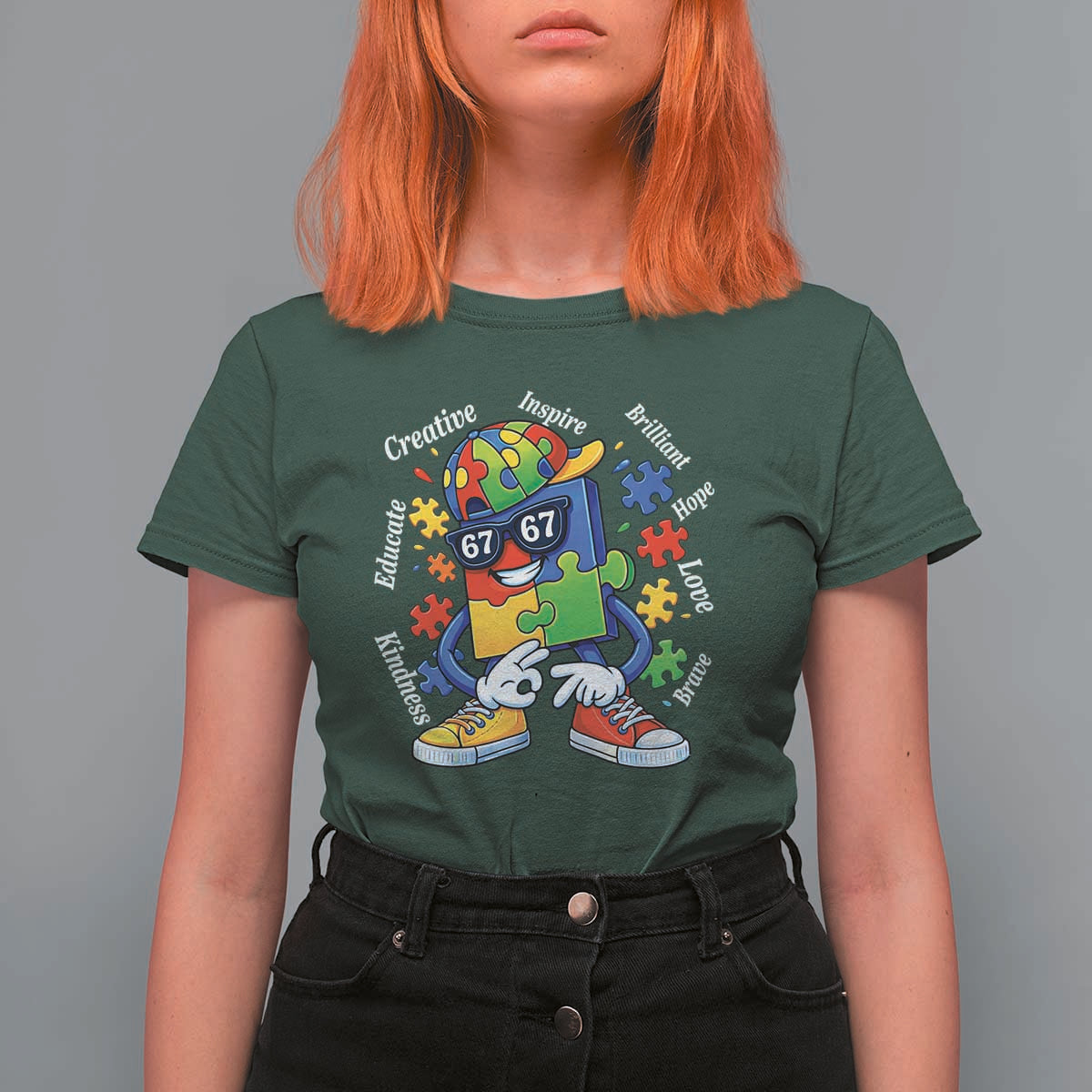 Funny 67 Autism Awareness T Shirt For Women Six Seven Puzzle Meme Creative Brilliant Hope Love Kindness