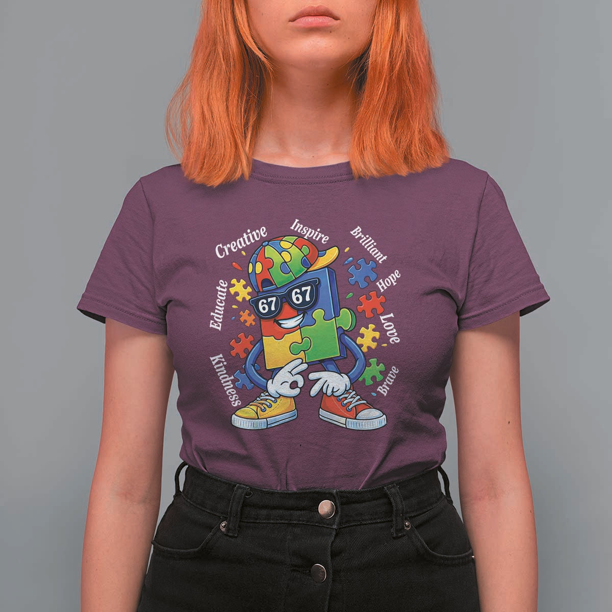 Funny 67 Autism Awareness T Shirt For Women Six Seven Puzzle Meme Creative Brilliant Hope Love Kindness