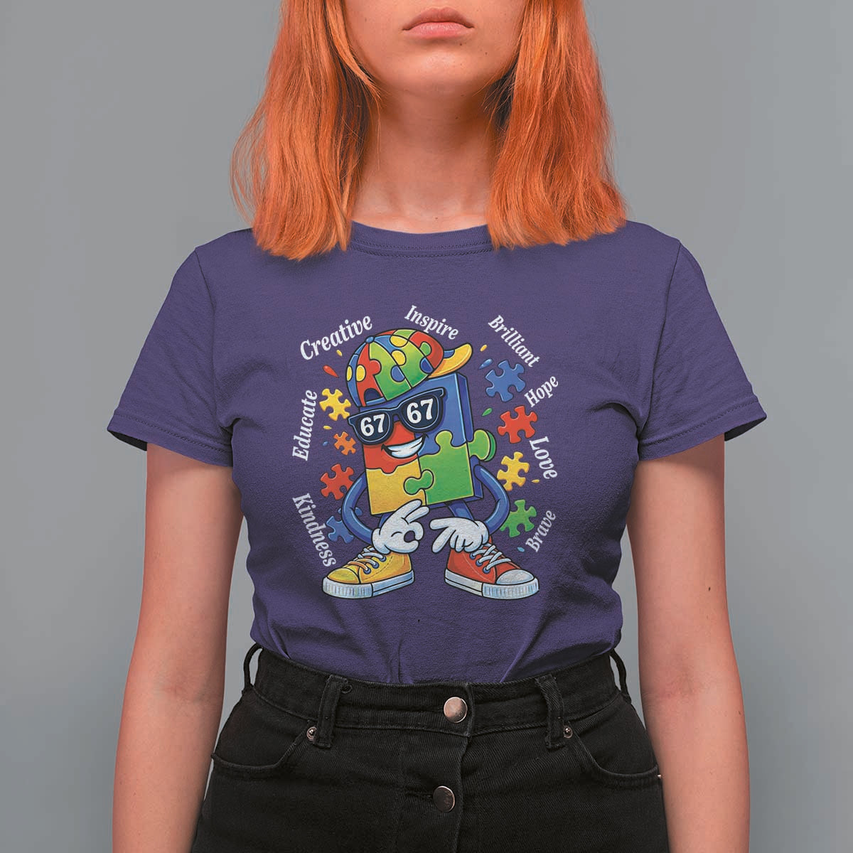 Funny 67 Autism Awareness T Shirt For Women Six Seven Puzzle Meme Creative Brilliant Hope Love Kindness