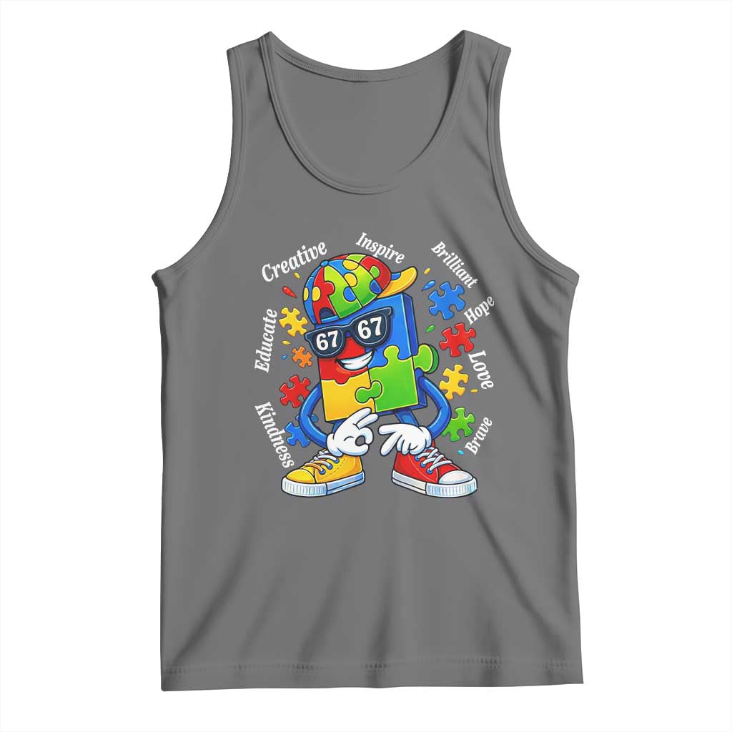 Funny 67 Autism Awareness Tank Top Six Seven Puzzle Meme Creative Brilliant Hope Love Kindness