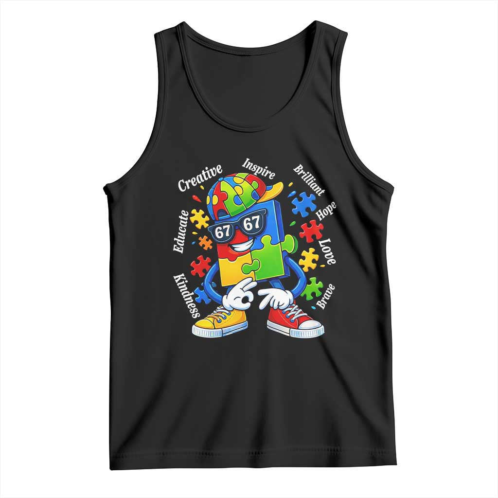 Funny 67 Autism Awareness Tank Top Six Seven Puzzle Meme Creative Brilliant Hope Love Kindness