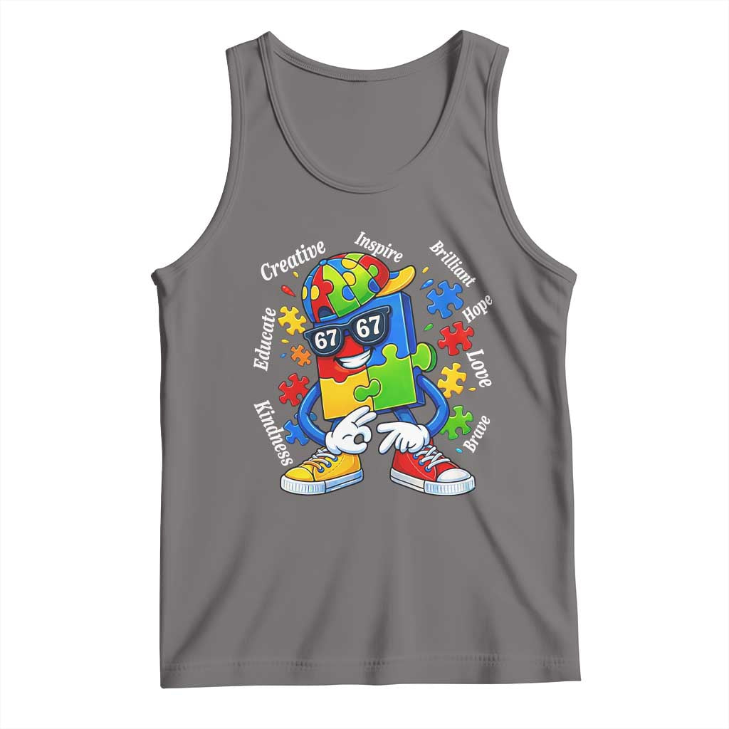 Funny 67 Autism Awareness Tank Top Six Seven Puzzle Meme Creative Brilliant Hope Love Kindness