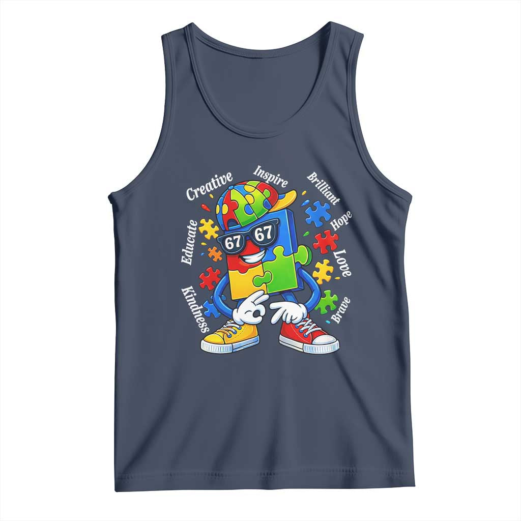 Funny 67 Autism Awareness Tank Top Six Seven Puzzle Meme Creative Brilliant Hope Love Kindness