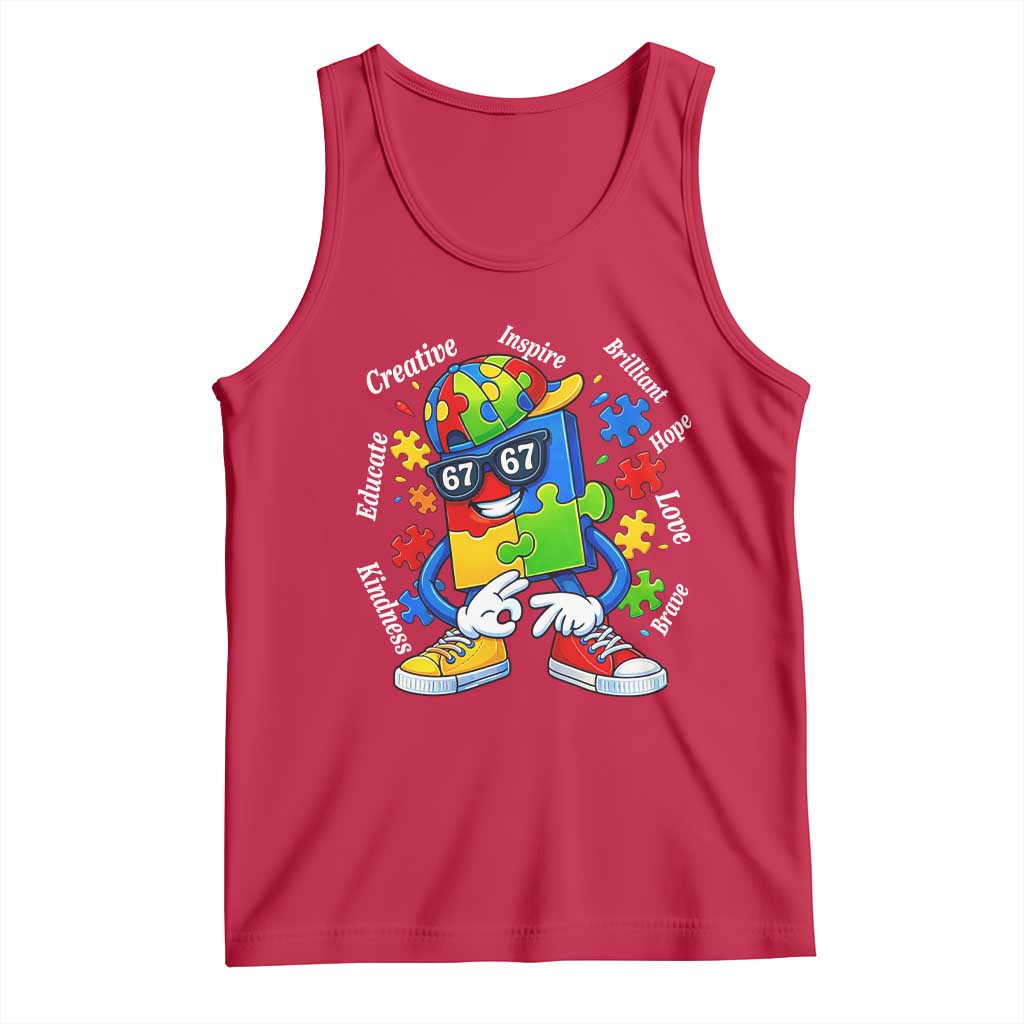 Funny 67 Autism Awareness Tank Top Six Seven Puzzle Meme Creative Brilliant Hope Love Kindness